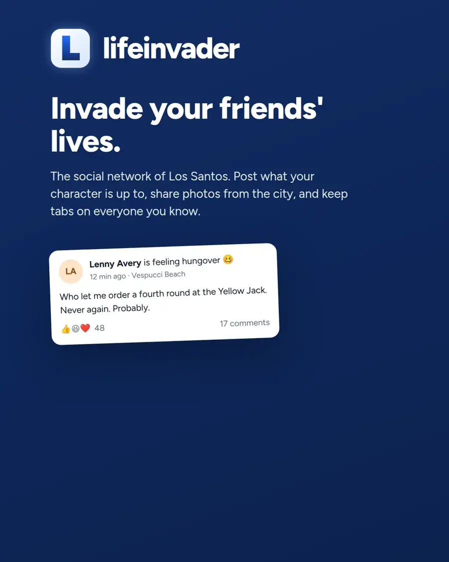 The Lifeinvader sign-in page: Invade your friends' lives